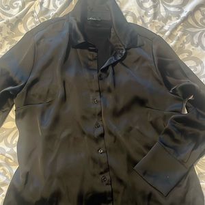Bran new never worn black satin button up blouse. L from dynamite